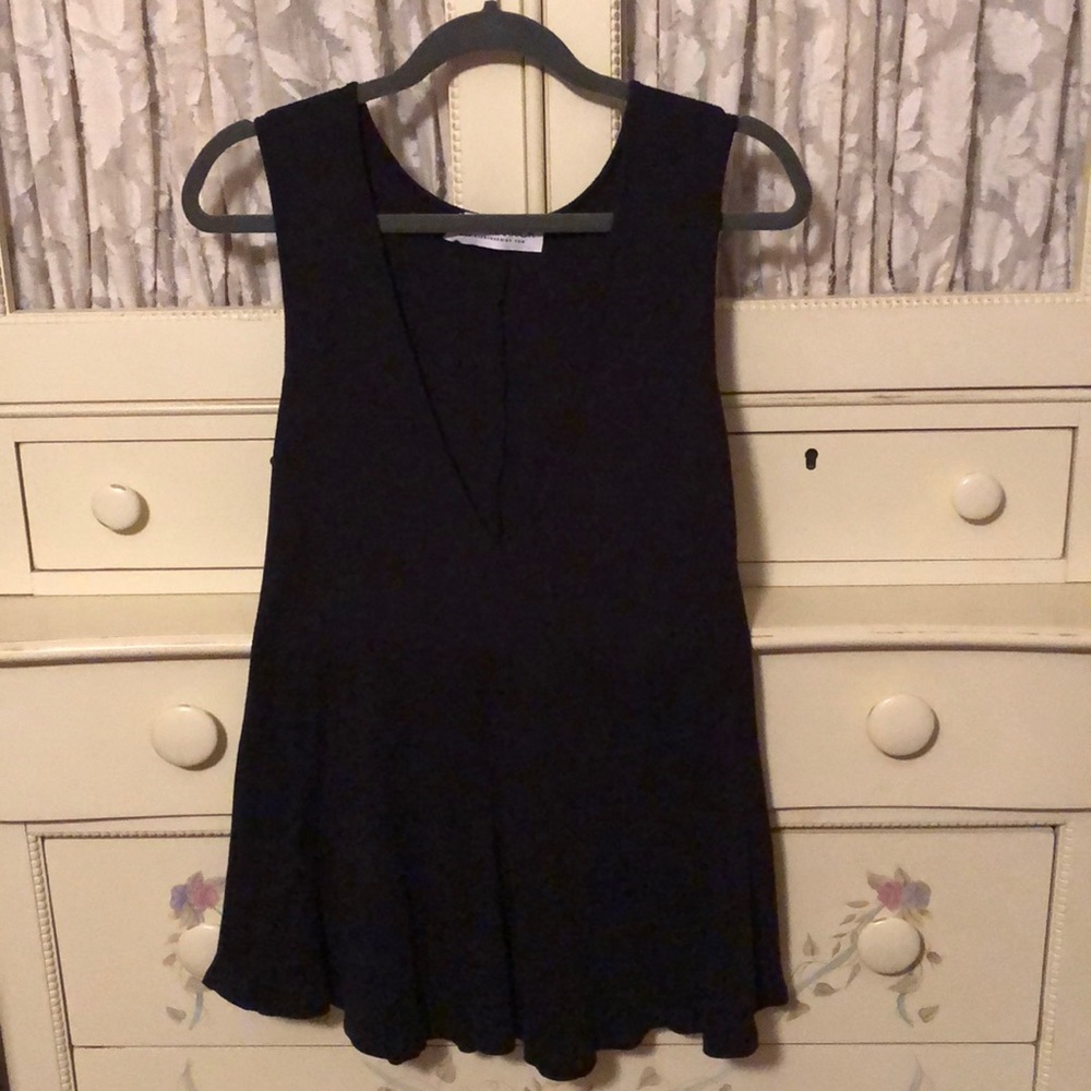 Deep V-neck Black Mini Dress